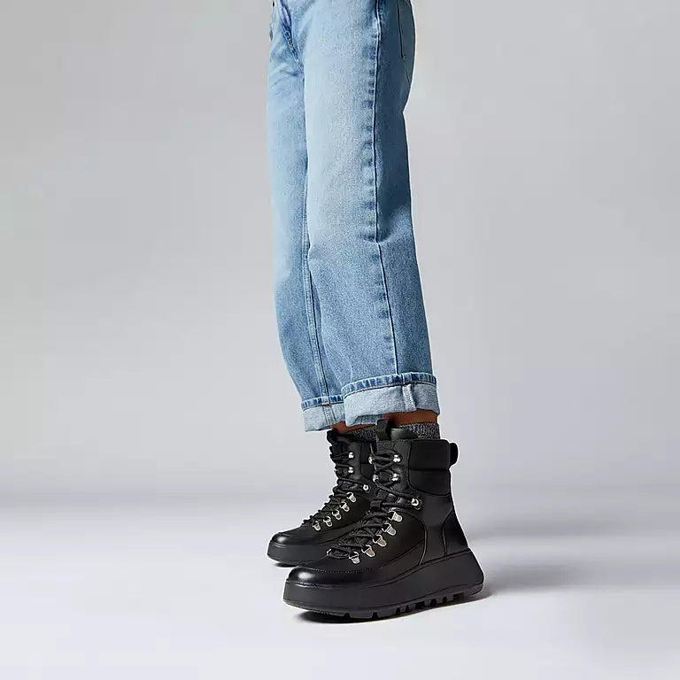 F-MODE W/RESISTANT HIKER-LACE FLATFORM ANKLE BOOTS