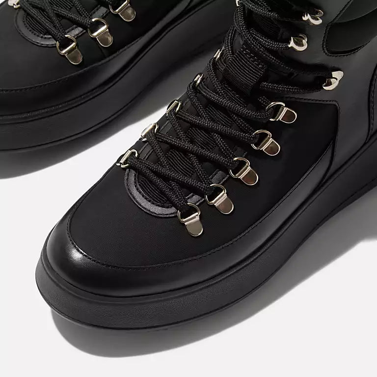 F-MODE W/RESISTANT HIKER-LACE FLATFORM ANKLE BOOTS