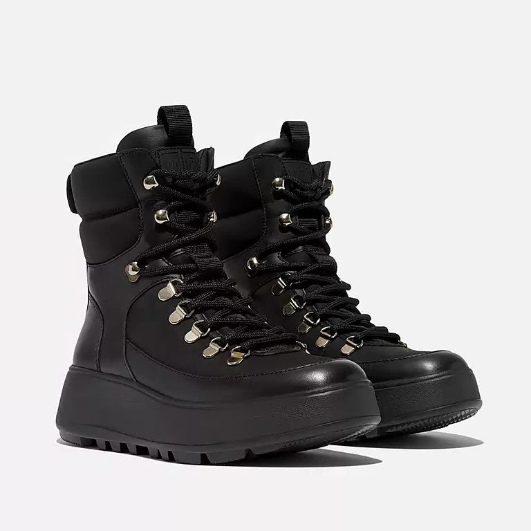 F-MODE W/RESISTANT HIKER-LACE FLATFORM ANKLE BOOTS