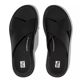 F-MODE LEATHER FLATFORM CROSS SLIDES