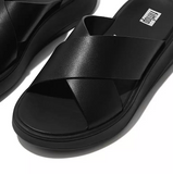 F-MODE LEATHER FLATFORM CROSS SLIDES