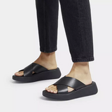 F-MODE LEATHER FLATFORM CROSS SLIDES